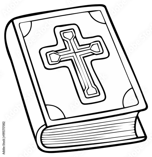 Outlined illustration of a closed book with a cross symbol on the cover.