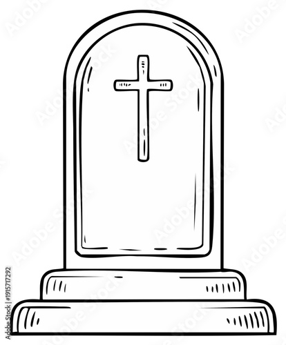 Sketch of a Tombstone with a Christian Cross Symbol