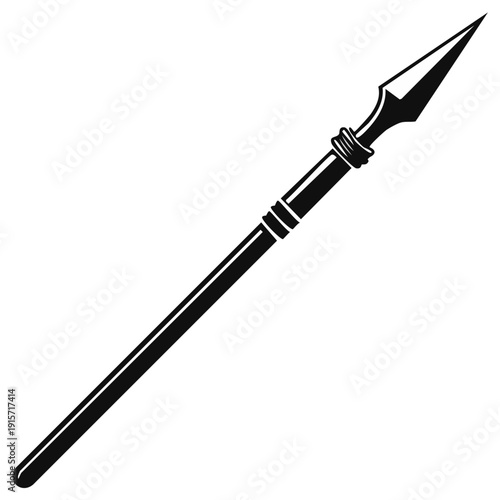 Black Spear Illustration. Traditional Warrior Weapon Graphic Design Element. Sharp Spearhead Vector