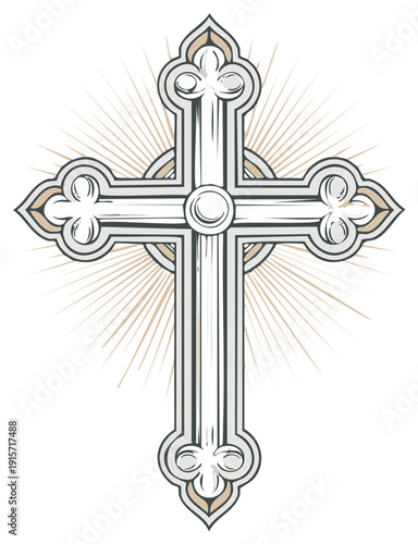 Stylized Gothic cross with divine light spiritual symbol illustration