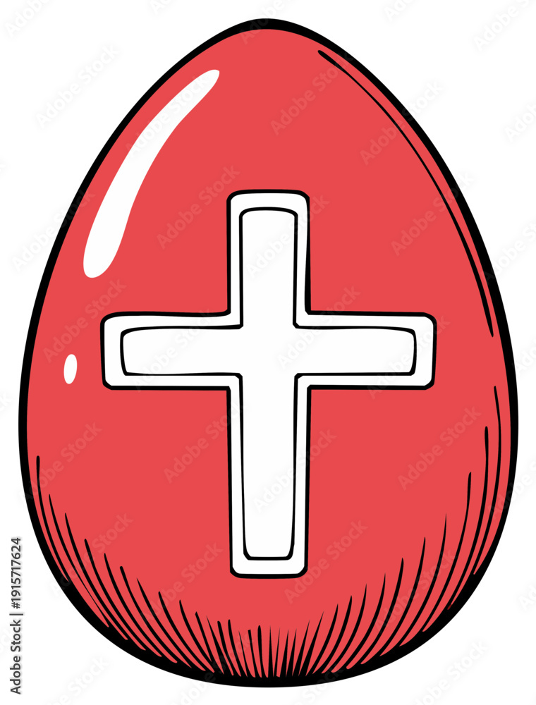 Fototapeta premium Red Easter Egg with Cross Decoration Christian Symbol
