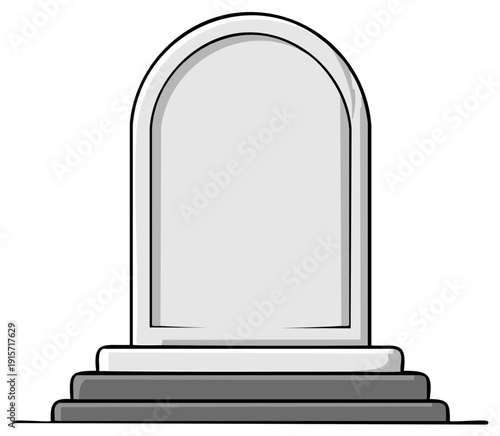 Headstone illustration in shades of gray shows monument for remembrance and grief at a grave site