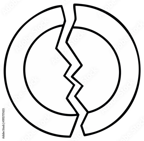 Broken circle icon with a jagged crack symbolizing division failure and separation