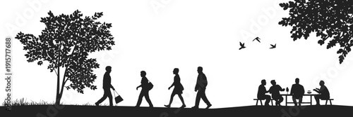 Park picnic silhouette icon set, outdoor family illustration, vector graphic, nature gathering symbol, flat vector