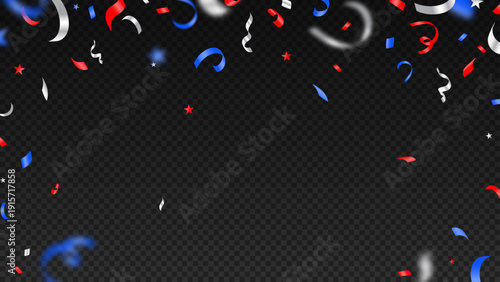 Canvas Print USA 250th Independence Day background with red white and blue confetti on transparent