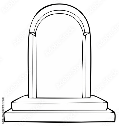 Classic architectural archway with stone steps in a simple line drawing style