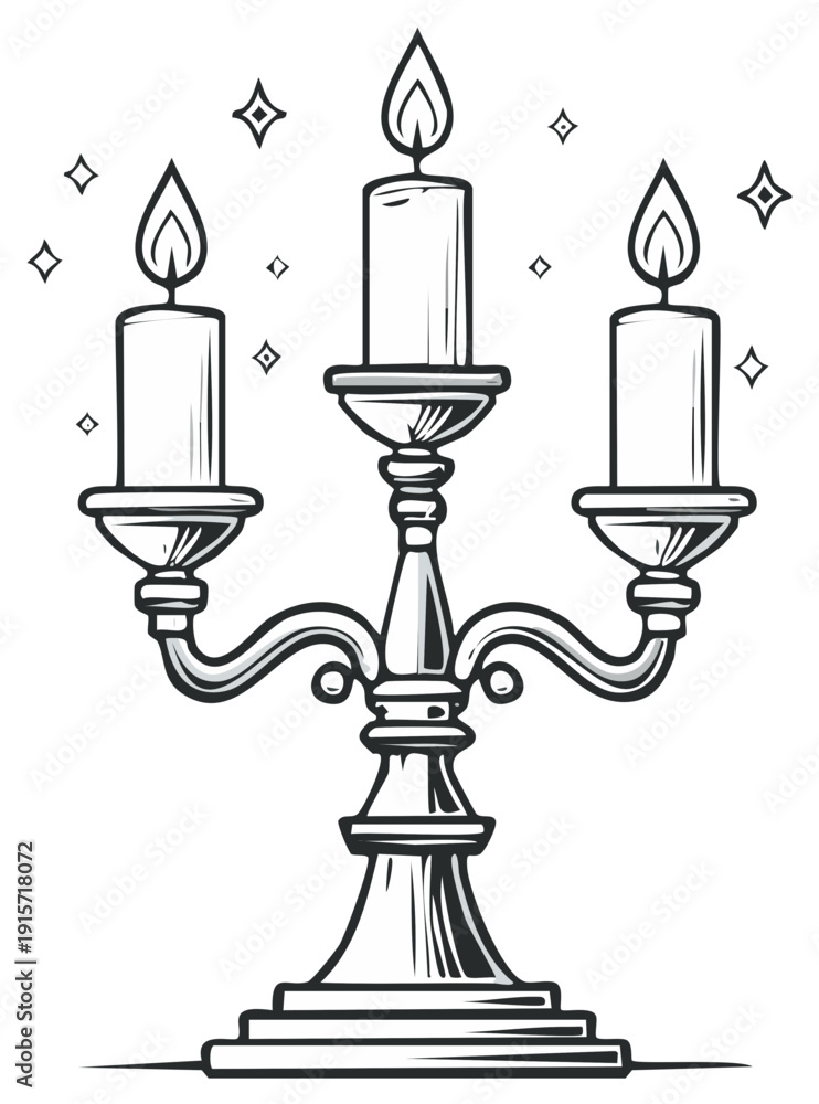 Fototapeta premium Elegant Candelabra with Three Lit Candles and Sparkles