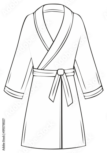 Black and white outline drawing of a luxurious spa bathrobe with tie belt for relaxation