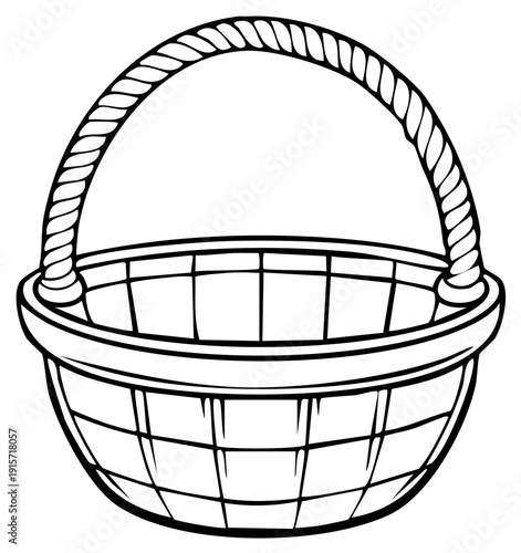 Empty woven wicker basket with a braided handle illustration