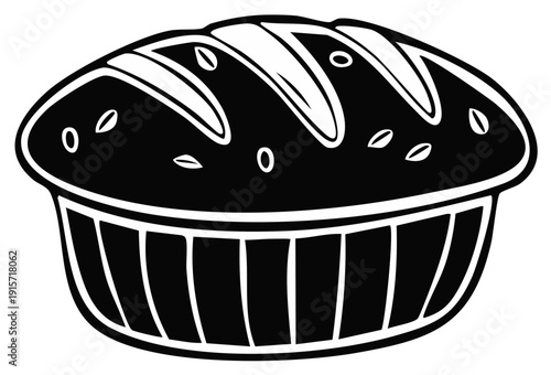 Black and white illustration of bread loaf with white stripe details