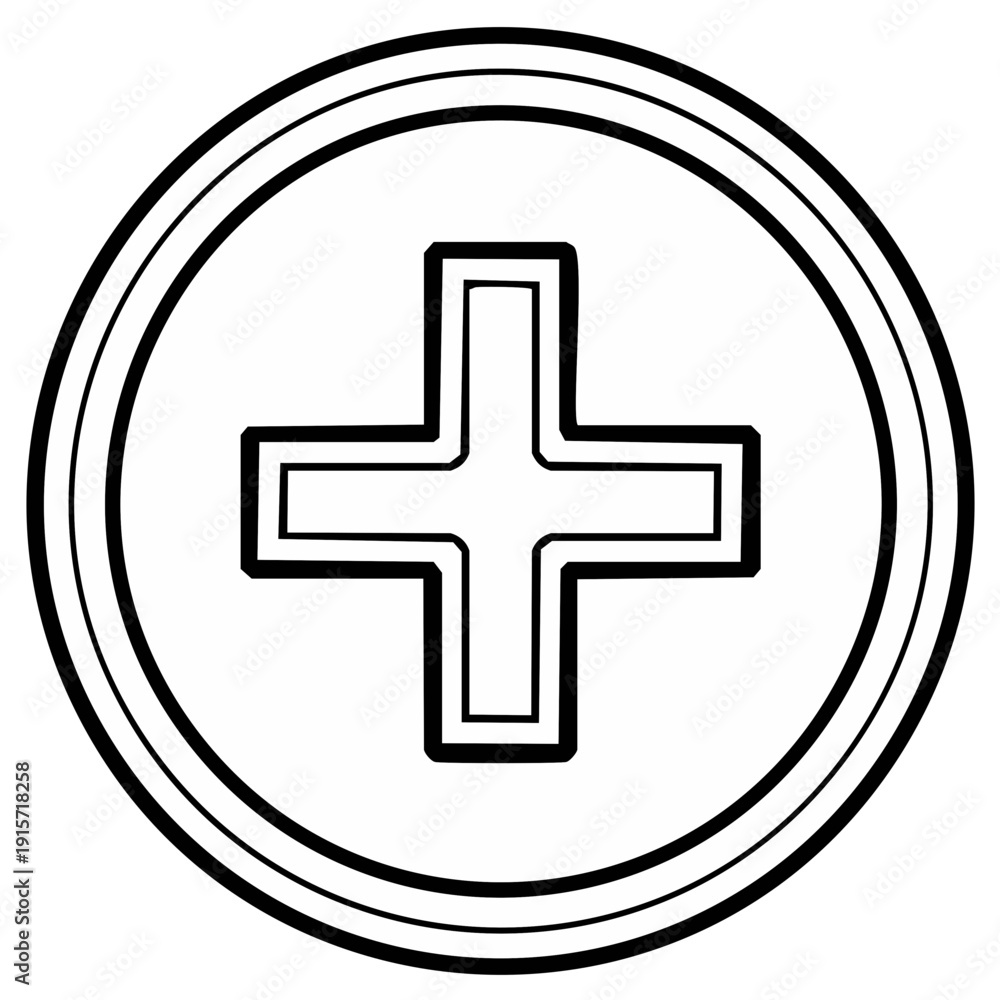Obraz premium Simple medical cross symbol in a double circle icon for healthcare and first aid concepts