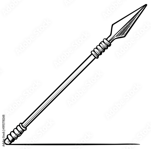 Ancient Spear Weapon Vector Illustration with Sharp Pointed Tip and Wooden Shaft