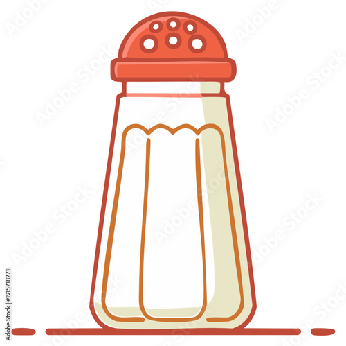 Cartoon salt shaker illustration with holes on a coral dome shaped lid for seasoning and cooking
