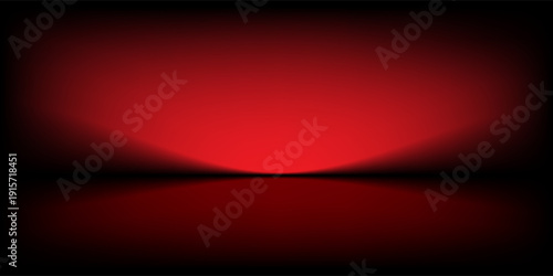 Red studio background. Abstract limbo podium studio room. Dark red gradient wall floor and spotlight scene. Showcase, promotion display. Vector stage mockup illustration