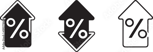 Percentage and Arrow Icons: Up and Down Arrows with Percentage Signs for Finance and Growth