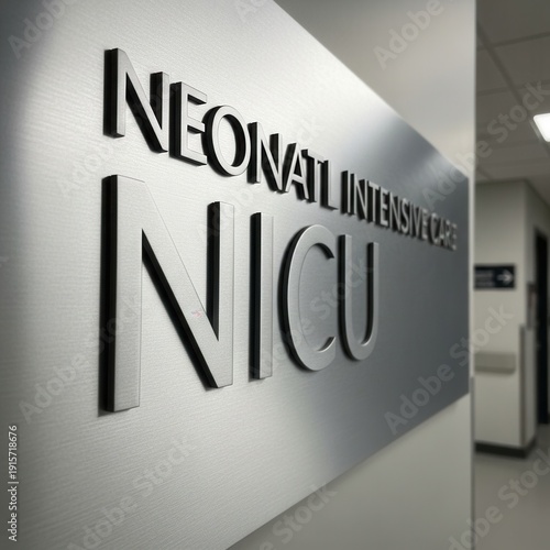 Neonatal Intensive Care Unit NICU Sign: Modern Hospital Interior Guidance And Branding