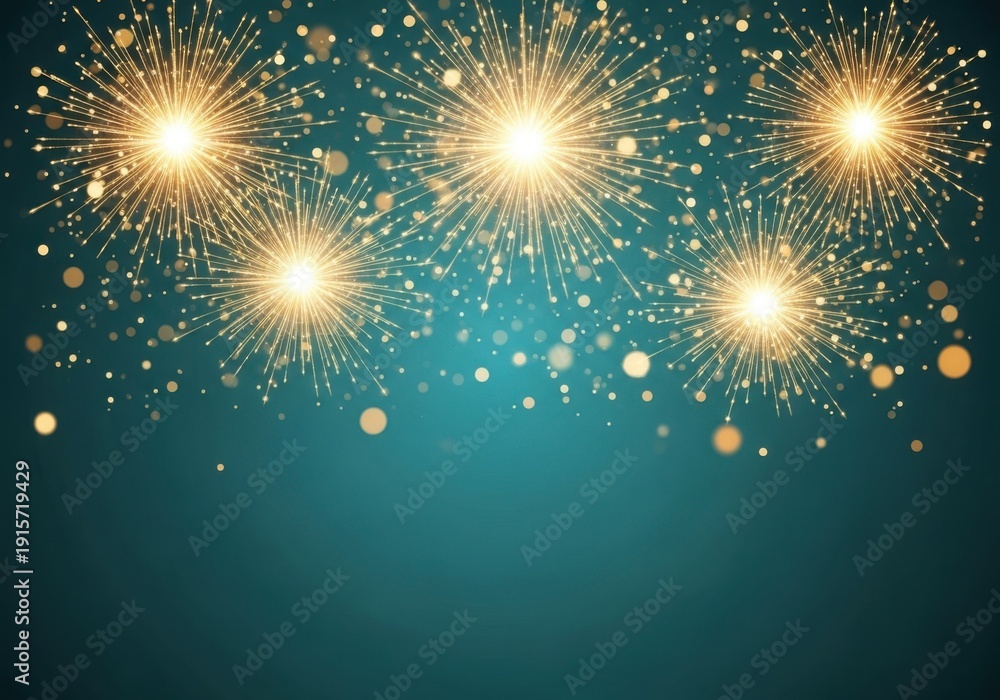 Obraz premium Fireworks exploding in the night sky with a teal background
