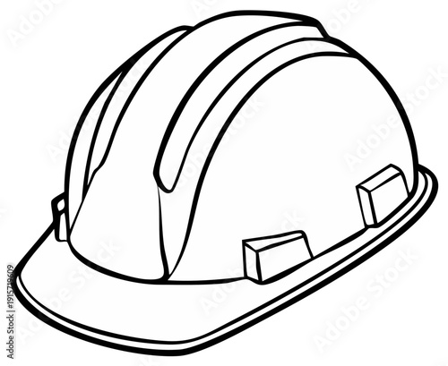 Black and white illustration of a construction helmet, safety equipment