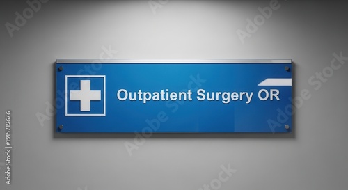 Outpatient Surgery Room Signage On A Blue Backdrop In a Hospital Setting