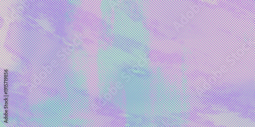 Risograph halftone gradient background, pastel cyan violet texture, dense dot pattern, analog print surface. Abstract riso aesthetic for zine poster, collage graphics. Vector illustration.