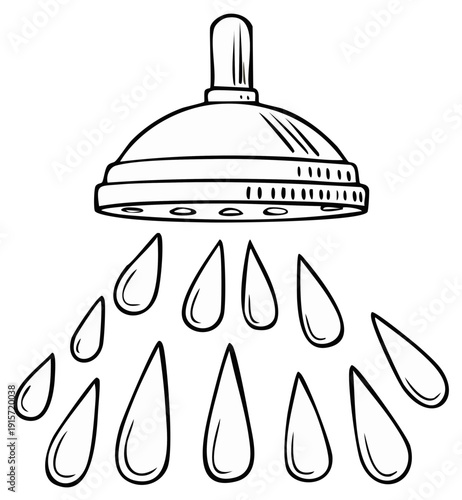 Cartoon shower head with water drops illustration