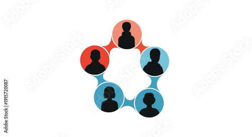 Illustration of people icons connected in a circle, representing World Day of Social Justice and gender equality with a design focused on social welfare and employment access.