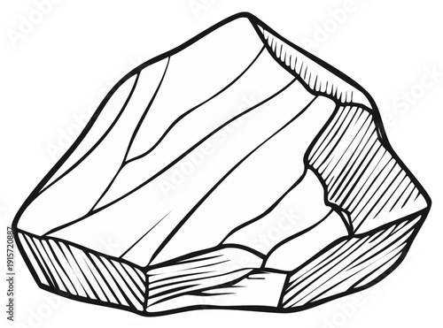 Illustrated black line drawing of a rough natural stone element or mineral fragment sketch