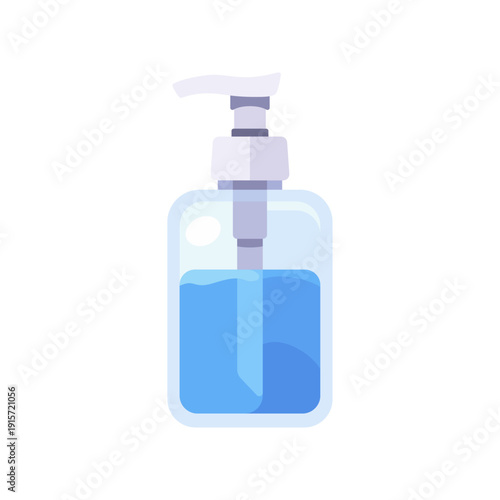 Soap dispenser with blue liquid soap, bathroom hygiene accessory, colorful vector flat style illustration