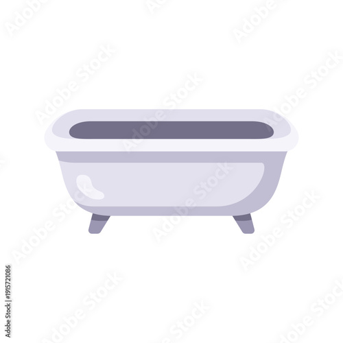 White bathtub, bathroom bathing fixture, colorful vector flat style illustration