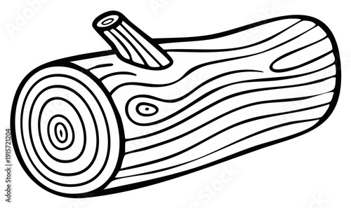 Outline cartoon illustration of a cut tree log showing detailed wood grain and end rings