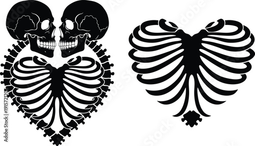 Intricate black and white heart-shaped designs with symmetrical patterns Vector