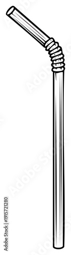 Flexible plastic drinking straw line art illustration for refreshing beverages