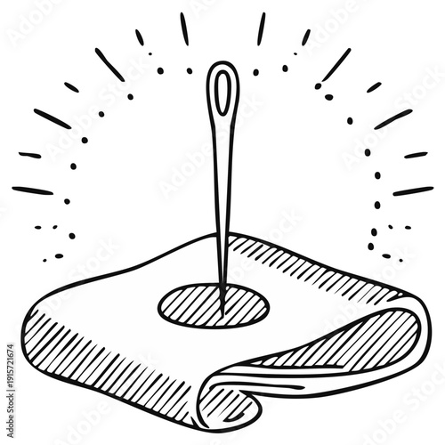 Hand Drawn Needle Piercing Fabric with Stylized Rays of Light