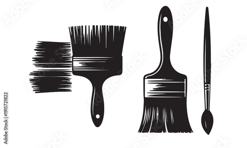 Set of black paint brushes for painting and decorating on white background  art supplies