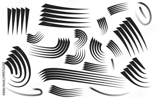 Lines hand-drawn paint brush stroke. Vector set isolated on white. Hand-drawn scribble.Black ink