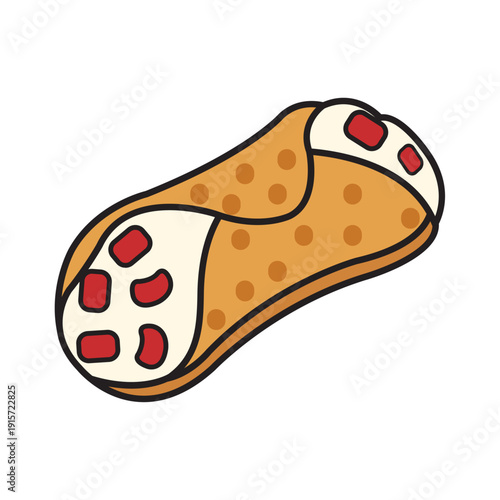 Hand Drawn Cannoli Italian Pastry with Ricotta Cream and Candied Fruit Illustration