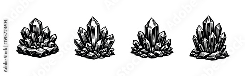 Crystal formation icons. Flat vector illustrations of Gemstones