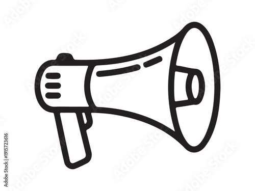 A simple line drawing of a megaphone with a handle used for amplifying sound loudly  public speaking tool