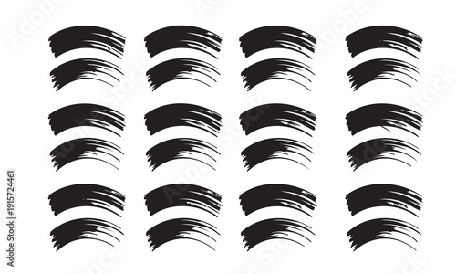Collection of realistic mascara brush strokes with voluminous eyelash effect design template