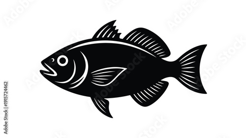 Stunning black fish illustration with white details swimming left