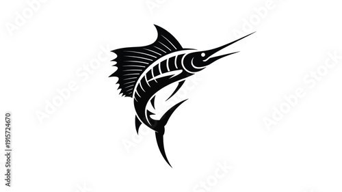 Stunning black marlin fish jumping out of water in dynamic motion