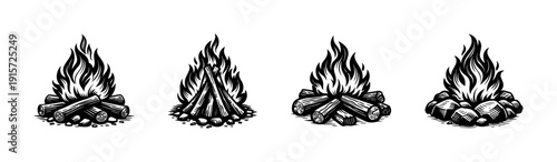 Campfire vector illustration. Fire vector icons. flame silhouette