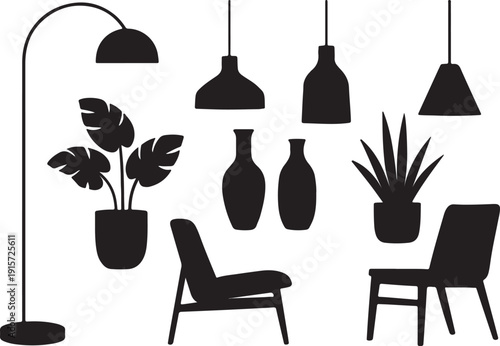 Minimalist Mid-Century Furniture and Home Decor Silhouettes Set