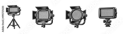 Lighting equipment set. studio and stage lights. flat vector illustrations of spotlights.