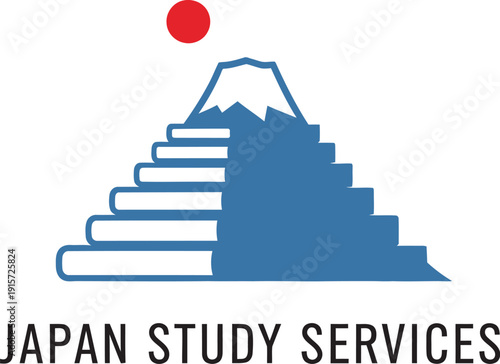 Japan study services logo featuring mount fuji and books Vector