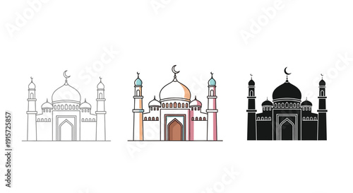 Mosque structure icons displayed in line and solid styles.