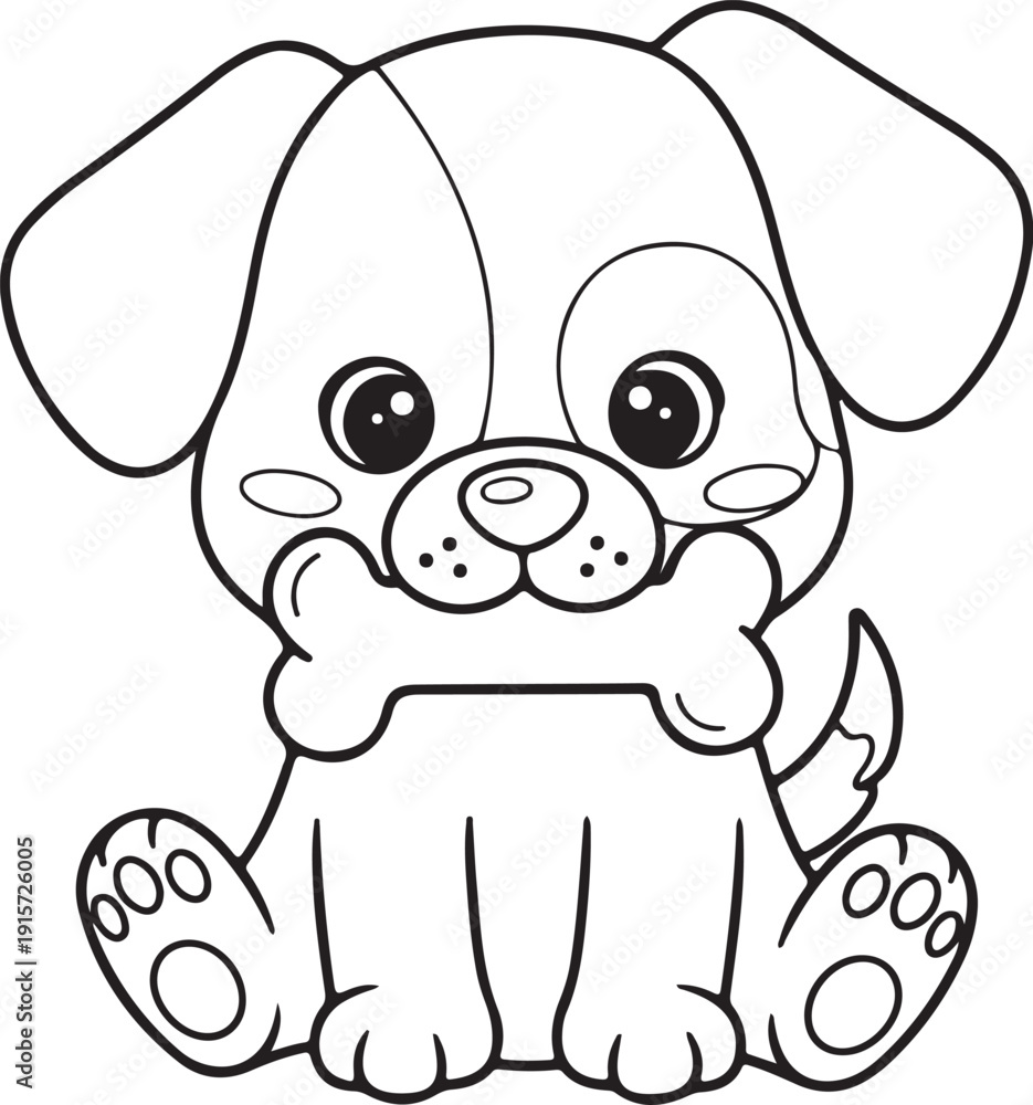 Fototapeta premium A cute cartoon puppy holding a bone in its mouth isolated on transparent background