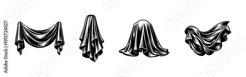 Draped fabric shapes. flat vector illustrations of cloth textures, flowing textiles, and folds