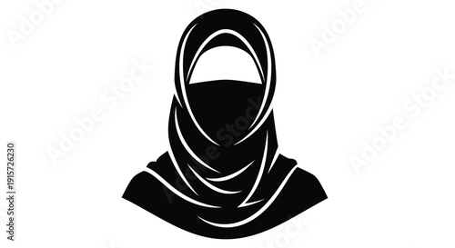 Black silhouette of a woman wearing a full face veil.