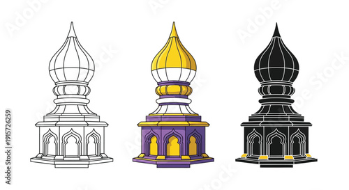 Architectural domes show design variations of an onion top.